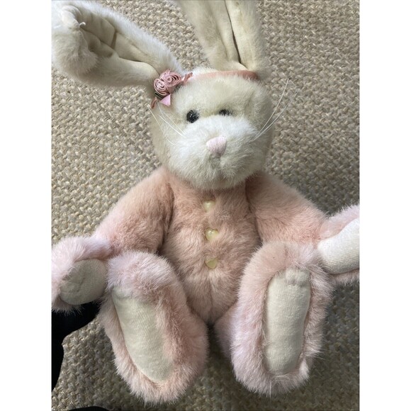 Boyds Bear Lady Payton Plush Bunny Rabbit Jointed 12” Pink White Rose Heart - Picture 10 of 10